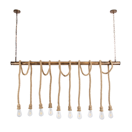 GLOBOSTAR® RAILROAD 01380 Vintage Κρεμαστό Φωτιστικό Οροφής με Ντουί 10 x E27 AC 220-240V IP20 - Μπεζ & Χάλκινο - Μ150 x Π4 x Y62.5cm