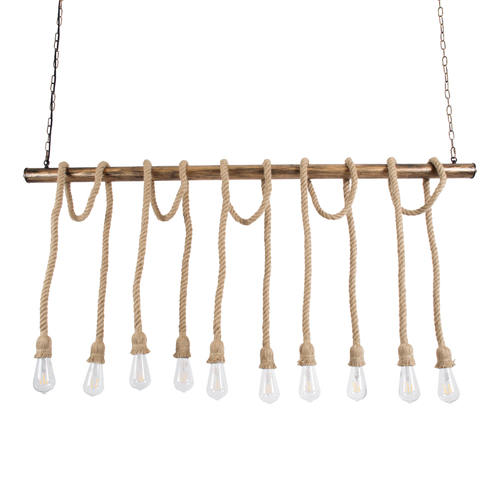 GLOBOSTAR® RAILROAD 01380 Vintage Κρεμαστό Φωτιστικό Οροφής με Ντουί 10 x E27 AC 220-240V IP20 - Μπεζ & Χάλκινο - Μ150 x Π4 x Y62.5cm