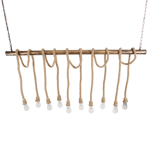 GLOBOSTAR® RAILROAD 01380 Vintage Κρεμαστό Φωτιστικό Οροφής με Ντουί 10 x E27 AC 220-240V IP20 - Μπεζ & Χάλκινο - Μ150 x Π4 x Y62.5cm