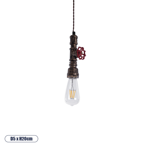 GLOBOSTAR® SPIGOT 01413 Vintage Κρεμαστό Φωτιστικό Οροφής με Ντουί 1 x E27 AC 220-240V IP20 - Χάλκινο & Κόκκινο - Μ5 x Π5 x Y20cm