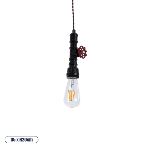 GLOBOSTAR® SPIGOT 01415 Vintage Κρεμαστό Φωτιστικό Οροφής με Ντουί 1 x E27 AC 220-240V IP20 - Μαύρο & Κόκκινο - Μ5 x Π5 x Y20cm