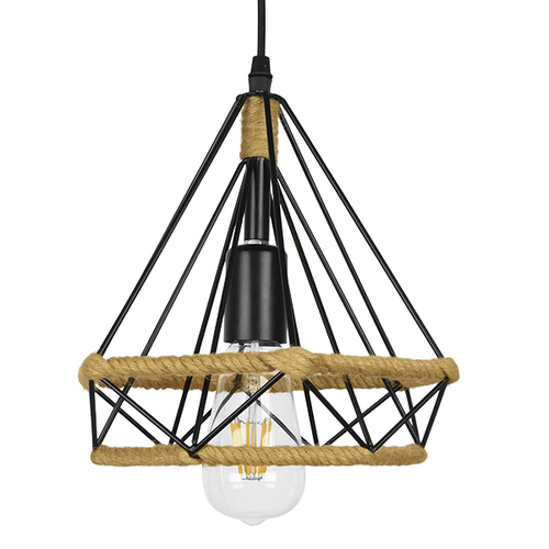 GLOBOSTAR® FLUTED 01421 Vintage Κρεμαστό Φωτιστικό Οροφής με Ντουί 1 x E27 AC 220-240V IP20 - Μαύρο & Μπεζ - Μ25 x Π25 x Y24cm