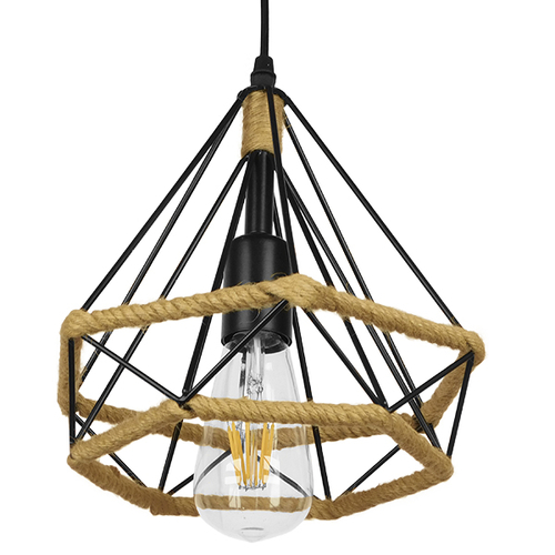 GLOBOSTAR® FLUTED 01421 Vintage Κρεμαστό Φωτιστικό Οροφής με Ντουί 1 x E27 AC 220-240V IP20 - Μαύρο & Μπεζ - Μ25 x Π25 x Y24cm