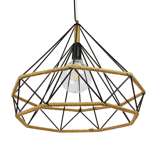 GLOBOSTAR® FLUTED 01422 Vintage Κρεμαστό Φωτιστικό Οροφής με Ντουί 1 x E27 AC 220-240V IP20 - Μαύρο & Μπεζ - Μ50 x Π50 x Y44cm