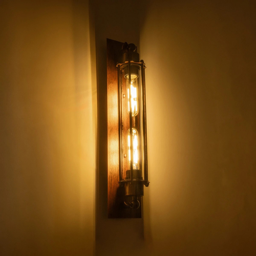 GLOBOSTAR® BESPOKE 01565 Vintage Φωτιστικό Τοίχου - Απλίκα με Ντουί 2 x E27 AC 220-240V IP20 - Χάλκινο Εφέ Σκουριάς - Μ10 x Π11 x Υ47cm