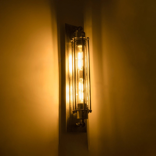 GLOBOSTAR® BESPOKE 01567 Vintage Φωτιστικό Τοίχου - Απλίκα με Ντουί 2 x E27 AC 220-240V IP20 - Ασημί Εφέ Σκουριάς - Μ10 x Π11 x Υ47cm