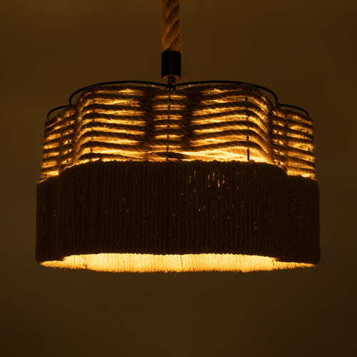 GLOBOSTAR® TONDO 01604 Boho Κρεμαστό Φωτιστικό Οροφής με Ντουί 1 x E27 AC 220-240V IP20 - Μπεζ & Μαύρο - Μ38 x Π38 x Y21cm