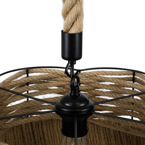 GLOBOSTAR® TONDO 01604 Boho Κρεμαστό Φωτιστικό Οροφής με Ντουί 1 x E27 AC 220-240V IP20 - Μπεζ & Μαύρο - Μ38 x Π38 x Y21cm