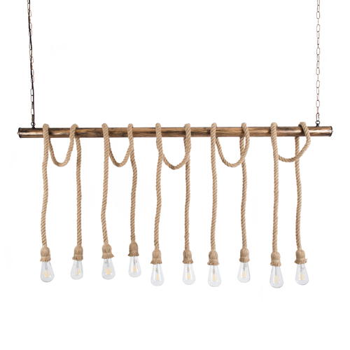 GLOBOSTAR® RAILROAD 01380 Vintage Κρεμαστό Φωτιστικό Οροφής με Ντουί 10 x E27 AC 220-240V IP20 - Μπεζ & Χάλκινο - Μ150 x Π4 x Y62.5cm