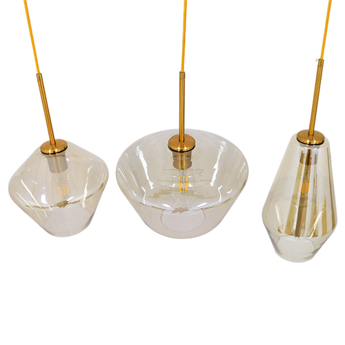 GLOBOSTAR® AMARIS 00977 Μοντέρνο Κρεμαστό Φωτιστικό Οροφής με Ντουί 3 x E27 AC 220-240V IP20 - Χρυσό & Μελί - Μ75 x Π30 x Υ30cm