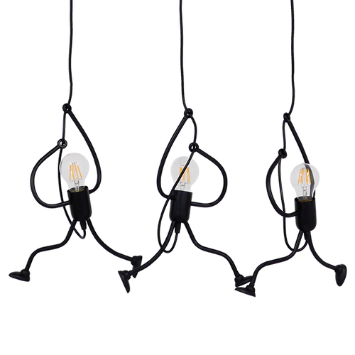 GLOBOSTAR® LITTLE MAN 00980 Μοντέρνο Κρεμαστό Φωτιστικό Οροφής με Ντουί 3 x E27 AC 220-240V IP20 - Μαύρο - Μ70 x Π10 x Υ105cm