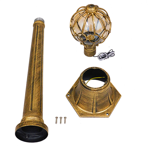 GloboStar® ETOILE 00985 Vintage Φωτιστικό Κολωνάκι Κήπου Μονόφωτο 1 x E27 Μπρονζέ Χρυσό Μεταλλικό Πλέγμα με Μελί Γυάλινη Μπάλα D18 x H102cm
