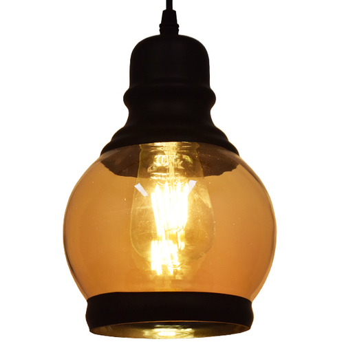 GLOBOSTAR® OLIVER 01505 Vintage Κρεμαστό Φωτιστικό Οροφής με Ντουί 1 x E27 AC 220-240V IP20 - Μελί & Μαύρο - Μ16 x Π16 x Υ25cm