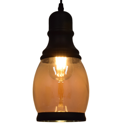 GLOBOSTAR® OLIVER 01507 Vintage Κρεμαστό Φωτιστικό Οροφής με Ντουί 1 x E27 AC 220-240V IP20 - Μελί & Μαύρο - Μ14 x Π14 x Υ30cm