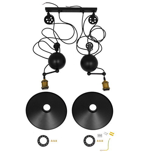 GLOBOSTAR® CARILO 01550 Vintage Κρεμαστό Φωτιστικό Οροφής με Ντουί 2 x E27 AC 220-240V IP20 - Μαύρο & Χρυσό - Μ72 x Π26 x Υ120cm