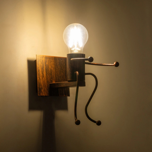 GLOBOSTAR® LITTLE MAN 01592 Μοντέρνο Φωτιστικό Τοίχου - Απλίκα με Ντουί 1 x E27 AC 220-240V IP20 - Χάλκινο - Μ12 x Π19 x Υ17cm