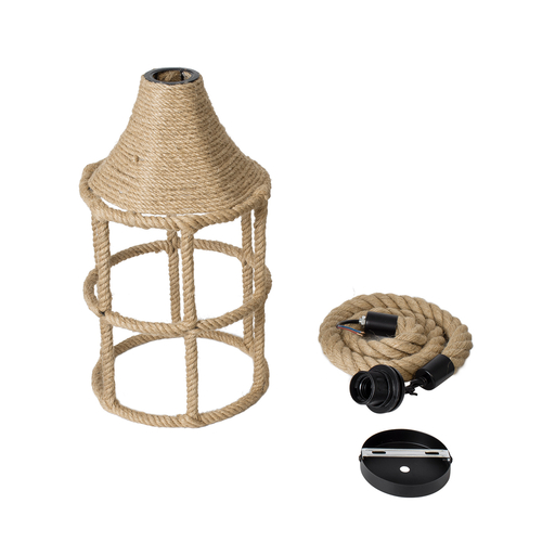 GLOBOSTAR® YUBA 01612 Boho Κρεμαστό Φωτιστικό Οροφής με Ντουί 1 x E27 AC 220-240V IP20 - Μπεζ - Μ22 x Π22 x Y40cm