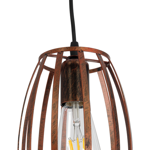 GLOBOSTAR® ZEBRA 01639 Vintage Κρεμαστό Φωτιστικό Οροφής με Ντουί 1 x E27 AC 220-240V IP20 - Χάλκινο - Μ15 x Π15 x Y15cm