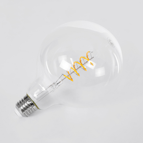 GLOBOSTAR® BUBBLE 99137 Λάμπα E27 G125 LED 4W 300lm 360° AC 220-240V IP20 Θερμό Λευκό 2700K Dimmable - Soft S Spiral Filament Chip - Διάφανο - Μ12.5 x Π12.5 x Υ18cm - 3 Χρόνια Εγγύηση