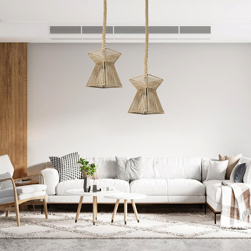 GLOBOSTAR® ROUGE 01611 Boho Κρεμαστό Φωτιστικό Οροφής με Ντουί 1 x E27 AC 220-240V IP20 - Μπεζ - Μ21 x Π21 x Y27cm