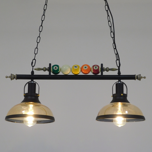 GLOBOSTAR® BILLIARD 00972 Vintage Κρεμαστό Φωτιστικό Οροφής με Ντουί 2 x E27 AC 220-240V IP20 - Mαύρο & Μελί - Μ71 x Π25 x Υ30cm