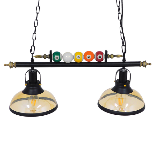GLOBOSTAR® BILLIARD 00972 Vintage Κρεμαστό Φωτιστικό Οροφής με Ντουί 2 x E27 AC 220-240V IP20 - Mαύρο & Μελί - Μ71 x Π25 x Υ30cm