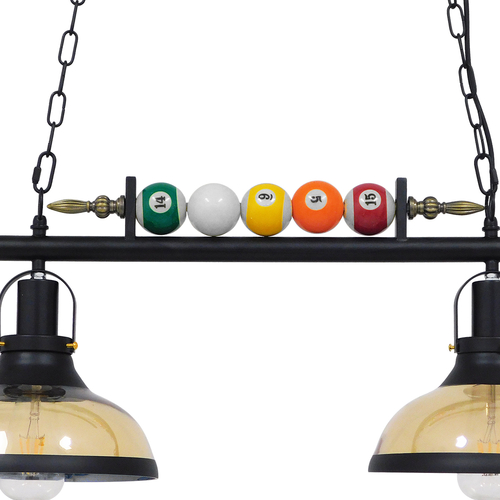 GLOBOSTAR® BILLIARD 00972 Vintage Κρεμαστό Φωτιστικό Οροφής με Ντουί 2 x E27 AC 220-240V IP20 - Mαύρο & Μελί - Μ71 x Π25 x Υ30cm