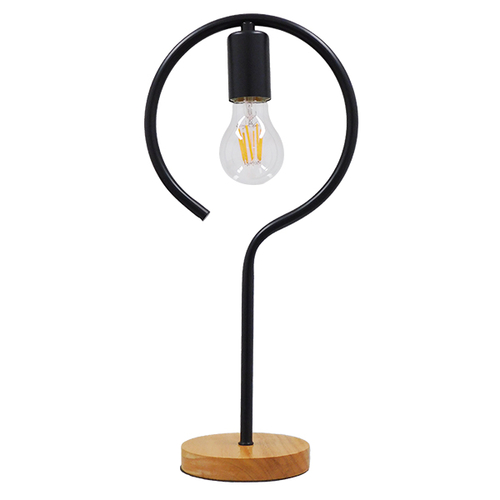 GloboStar® HONOR ROUND 01434 Μοντέρνο Επιτραπέζιο Φωτιστικό Πορτατίφ Μονόφωτο 1 x E27 IP20 Μαύρο Μέταλλο με Μπεζ Ξύλο - M20 x Π20 x Υ42cm