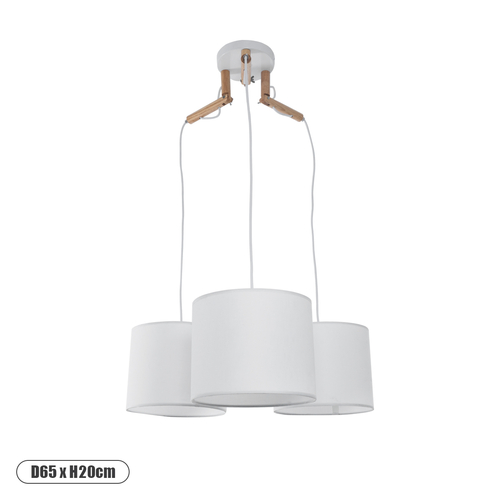 GLOBOSTAR® RAMSON 01526 Μοντέρνο Κρεμαστό Φωτιστικό Οροφής με Ντουί 3 x E27 AC 220-240V IP20 - Λευκό & Μπεζ - Μ65 x Π65 x Υ20cm