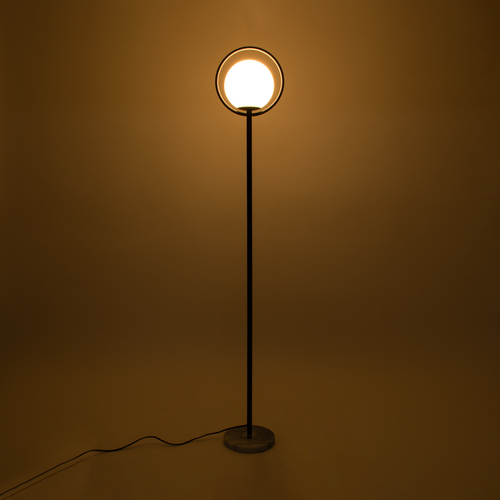 GloboStar® VERSAILLES 01540 Μοντέρνο Επιδαπέδιο Φωτιστικό Μονόφωτο 1 x E27 IP20 Μαύρο Μέταλλο, Λευκό Γυαλί με Γκρι Μάρμαρο - Μ25 x Π25 x Υ150cm