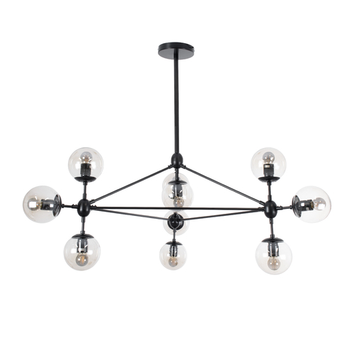 GLOBOSTAR® SENTINEL 01636 Μοντέρνο Φωτιστικό Οροφής με Ντουί 10 x E27 AC 220-240V IP20 - Μαύρο & Διάφανο - Μ105 x Π80 x Υ90cm