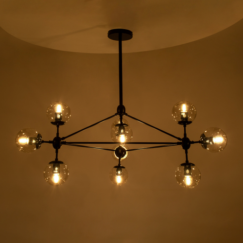 GLOBOSTAR® SENTINEL 01636 Μοντέρνο Φωτιστικό Οροφής με Ντουί 10 x E27 AC 220-240V IP20 - Μαύρο & Διάφανο - Μ105 x Π80 x Υ90cm