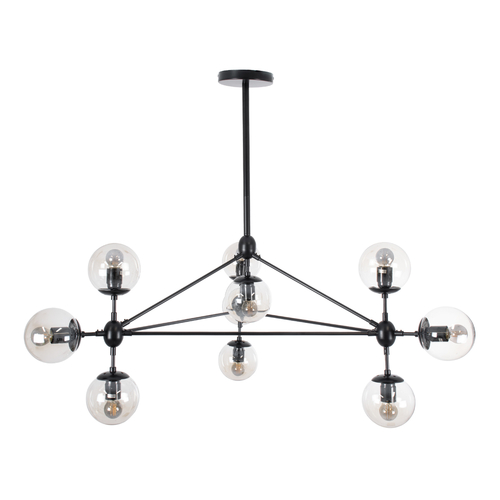 GLOBOSTAR® SENTINEL 01636 Μοντέρνο Φωτιστικό Οροφής με Ντουί 10 x E27 AC 220-240V IP20 - Μαύρο & Διάφανο - Μ105 x Π80 x Υ90cm