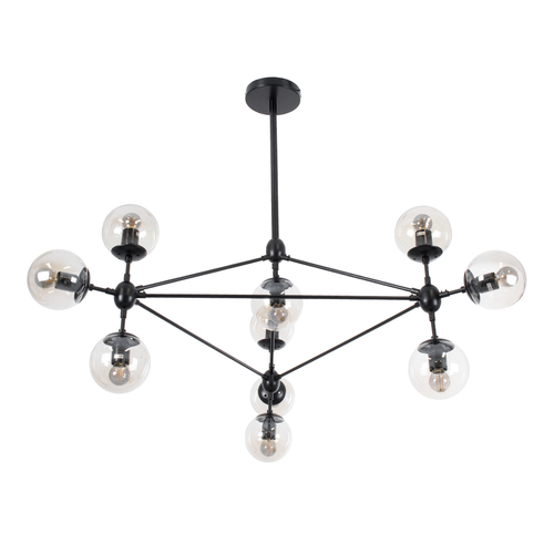 GLOBOSTAR® SENTINEL 01636 Μοντέρνο Φωτιστικό Οροφής με Ντουί 10 x E27 AC 220-240V IP20 - Μαύρο & Διάφανο - Μ105 x Π80 x Υ90cm