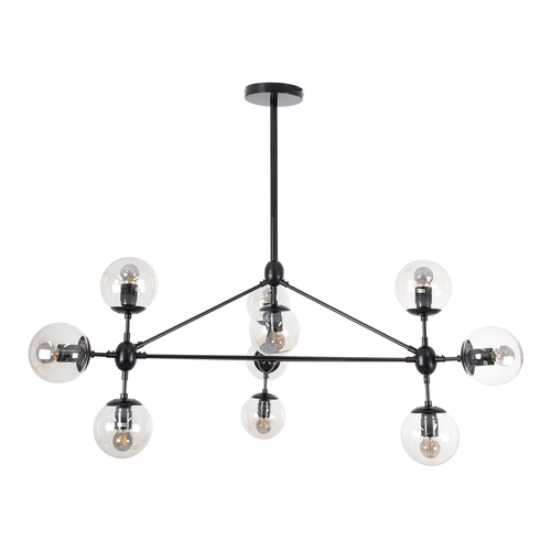 GLOBOSTAR® SENTINEL 01636 Μοντέρνο Φωτιστικό Οροφής με Ντουί 10 x E27 AC 220-240V IP20 - Μαύρο & Διάφανο - Μ105 x Π80 x Υ90cm