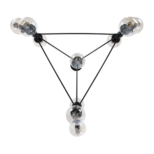 GLOBOSTAR® SENTINEL 01636 Μοντέρνο Φωτιστικό Οροφής με Ντουί 10 x E27 AC 220-240V IP20 - Μαύρο & Διάφανο - Μ105 x Π80 x Υ90cm