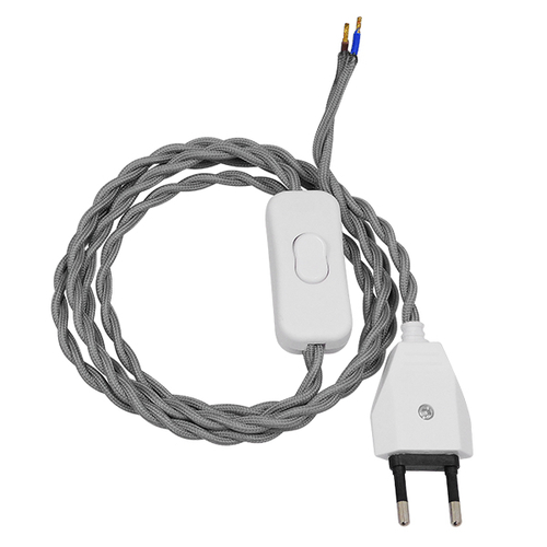 GLOBOSTAR® WHIP 91035 Μοντέρνο DIY Πλεκτό Καλώδιο με Διακόπτη On/Off AC 220-240V IP20 - Γκρι & Λευκό - Μ150 x Π2.7 x Υ1.9cm
