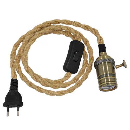 GLOBOSTAR® WHIP 91041 Μοντέρνο DIY Φωτιστικό με Πλεκτό Καλώδιο, Ντουί 1 x E27, Διακόπτη On/Off & Πρίζα AC 220-240V IP20 - Μπεζ & Μπρούτζινο - Μ150 x Π5.8 x Υ5.8cm