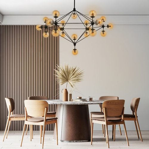 GLOBOSTAR® SENTINEL 01638 Μοντέρνο Φωτιστικό Οροφής με Ντουί 21 x E27 AC 220-240V IP20 - Μαύρο & Μελί - Μ170 x Π170 x Υ136cm