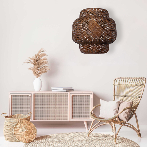 GLOBOSTAR® MALDIVES 01658 Boho Κρεμαστό Φωτιστικό Οροφής με Ντουί 1 x E27 AC 220-240V IP20 - Καφέ - Μ56 x Π56 x Υ54cm