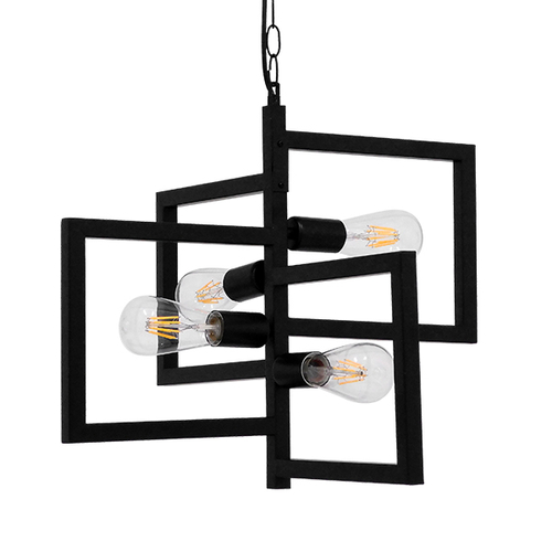 GLOBOSTAR® LOOP 00904 Μοντέρνο Κρεμαστό Φωτιστικό Οροφής με Ντουί 4 x E27 AC 220-240V IP20 - Μαύρο - Μ52 x Π52 x Υ42cm