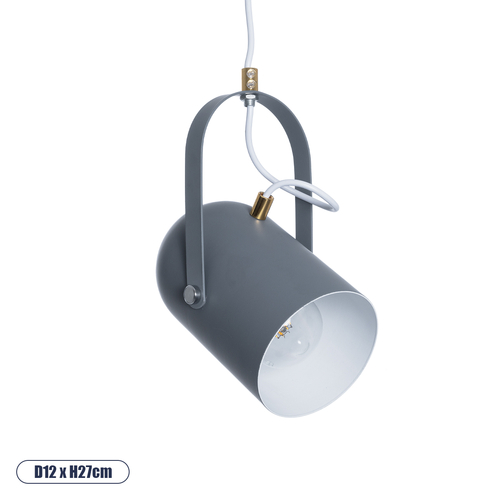 GLOBOSTAR® HAZEL 00925 Μοντέρνο Κρεμαστό Φωτιστικό Οροφής με Ντουί 1 x E27 AC 220-240V IP20 - Γκρι & Χρυσό - Μ12 x Π12 x Υ27cm