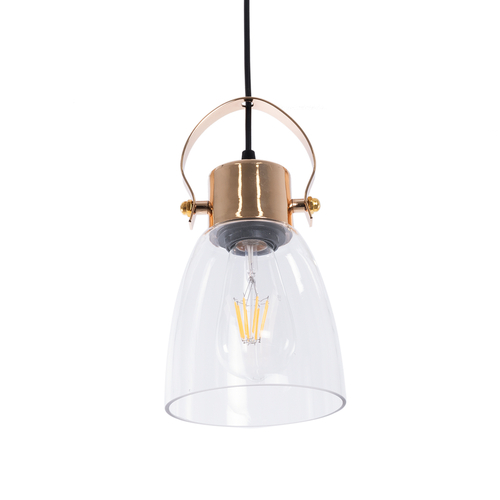 GLOBOSTAR® JAVER 00934 Vintage Κρεμαστό Φωτιστικό Οροφής με Ντουί 1 x E27 AC 220-240V IP20 - Διάφανο & Ροζ Χρυσό - Μ14.5 x Π14.5 x Υ28cm