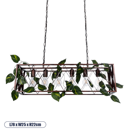 GLOBOSTAR® CLARITY 00963 Vintage Κρεμαστό Φωτιστικό Οροφής με Ντουί 6 x E27 AC 220-240V IP20 - Χάλκινο Εφέ Σκουριάς & Πράσινο - Μ78 x Π25 x Υ22cm