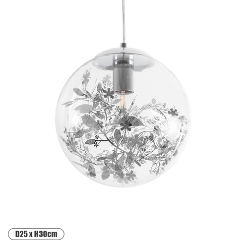 GLOBOSTAR® HARPER 01510 Μοντέρνο Κρεμαστό Φωτιστικό Οροφής με Ντουί 1 x E27 AC 220-240V IP20 - Διάφανο & Ασημί - Μ25 x Π25 x Υ30cm