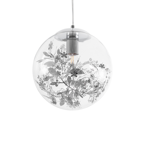 GLOBOSTAR® HARPER 01510 Μοντέρνο Κρεμαστό Φωτιστικό Οροφής με Ντουί 1 x E27 AC 220-240V IP20 - Διάφανο & Ασημί - Μ25 x Π25 x Υ30cm