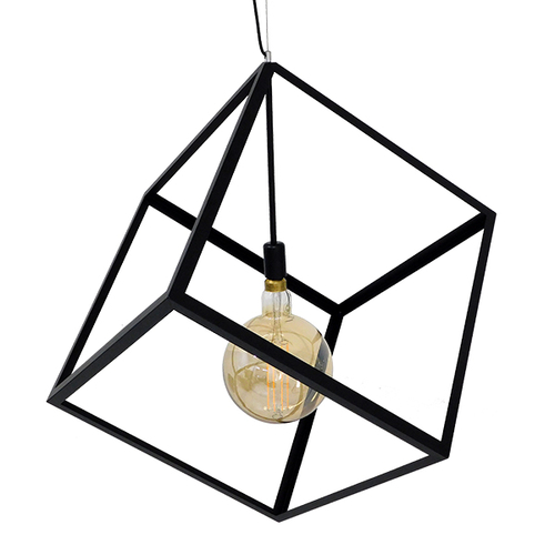 GLOBOSTAR® CUBE 01672 Μοντέρνο Κρεμαστό Φωτιστικό Οροφής με Ντουί 1 x E27 AC 220-240V IP20 - Μαύρο - Μ70 x Π70 x Υ87cm