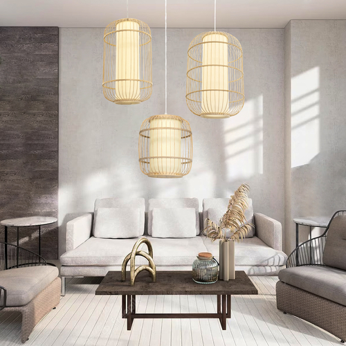 GLOBOSTAR® HIBISCUS 00894 Boho Κρεμαστό Φωτιστικό Οροφής με Ντουί 1 x E27 AC 220-240V IP20 - Μπεζ - Μ30 x Π30 x Υ50cm