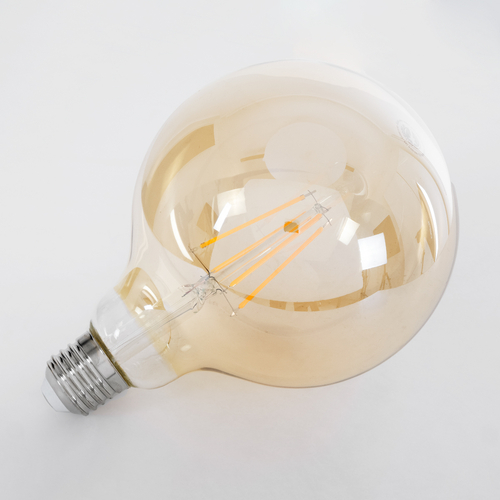 GLOBOSTAR® BUBBLE 99043 Λάμπα E27 G125 LED 8W 720lm 360° AC 220-240V IP20 Ultra Θερμό Λευκό 2200K Dimmable - Long Filament Chip - Μελί - Μ12.5 x Π12.5 x Υ18cm - 3 Χρόνια Εγγύηση