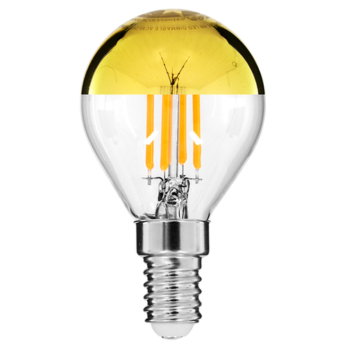 GLOBOSTAR® SPHERE 99105 Λάμπα E14 G45 LED 4W 420lm 320° AC 220-240V IP20 Ultra Θερμό Λευκό 2200K Dimmable - Filament Chip - Διάφανο με Χρυσό Ανεστραμμένο Καθρέπτη - Μ4.5 x Π4.5 x Υ8.1cm - 3 Χρόνια Εγγύηση